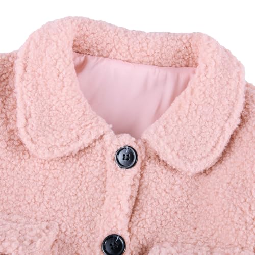 Girls Fleece Jacket 4-7 Years Old Warm Jackets for Girl Lapel Long Coat Thicken Clothes Button Up Outwear3