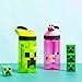 Zak Designs Minecraft Kids Water Bottle with Straw and Built in Carrying Loop Set, Made of Plastic, Leak-Proof Water Bottle Designs (Creeper/Pig, 16 oz, 2pc Set)