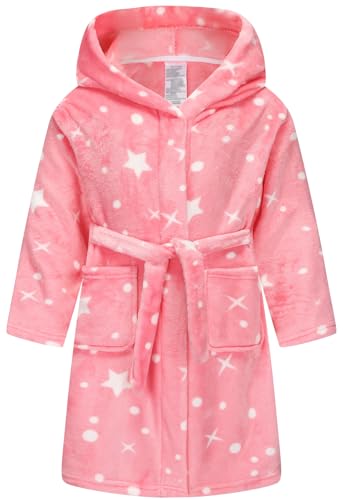 Image of Girls Fleece Hooded Robes, Warm Printed Bath Robe for Kids Soft Fuzzy Bathrobe for Gifts