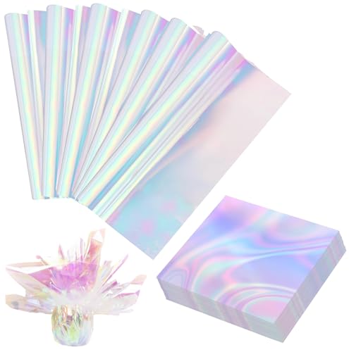 WXGXIN 200Pcs 9x9 Inch Cellophane Sheets Iridescent Cellophane Wrap for Candy DIY Arts Crafts Valentines Day Decoration