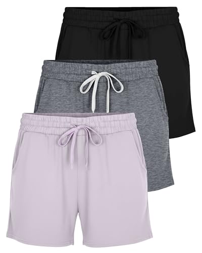 Image of Real Essentials 3 Pack: Womens Ultra-Soft Athletic Lounge Casual Sweat Shorts with Pockets (Available in Plus Size)