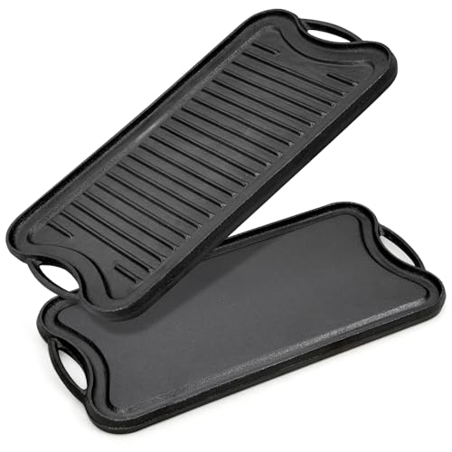 Warmiehomy Gusseisen Grillpfanne - Doppelseitige Antihaft Grillplatte BBQ Pfanne für Grill - Grillpfanne Gasgrill Elektro und Ofen Safe,53x26cm