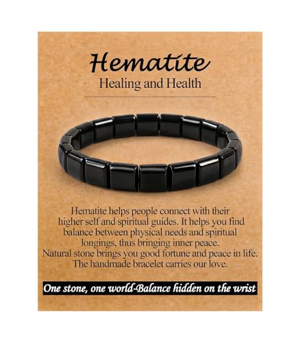 ROYONE Men's Hematite Healing Bracelet - Natural Stone Beaded Gift for Him, Inspirational Jewelry to Reignite Masculine Energy & Confidence (Black long)