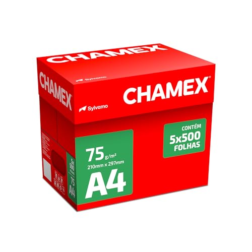 Papel Sulfite, Chamex, A4, 75 Gramas, Branco, Caixa com 5 Pacotes de 500 Folhas