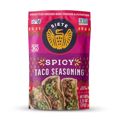 Siete Spicy Taco Seasoning Mix | Gluten Free | Vegan | Paleo | Preservative Free | Whole 30 Approved (6 Packets) 42 Servings