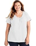 JUST MY SIZE Womens Slub-Cotton Short-Sleeve Shirred V-Neck Tee, 5X, White