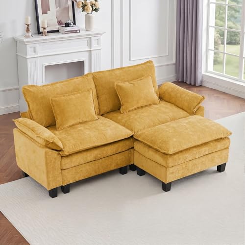 Image of IPKIG 82.3 inch Modular Cloud Couch with Storage, L Shaped Sectional Sofa with Ottoman & Pillow, Chenille Deep Seat Sectional Couches for Living Room, Apartment, Yellow