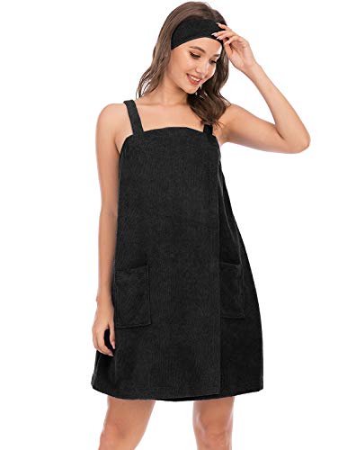 Image of Veseacky Women Bath Wrap Towel for Womens Shower with Pocket Adjustable Spa Robe & Facial Headband