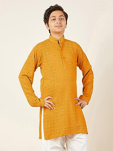 Image of AJ DEZINES Chikankari Kurta For Boys- Ethnic Wear | Embroidery Chikankari Sequined | Traditional & Festive Outfit | Cotton Stylish Boys Kurta | Perfect For Wedding & Family Function