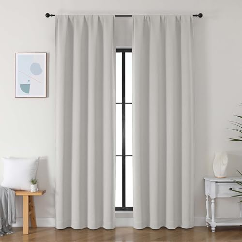 Image of Simplebrand Ava Natural Blackout Curtains for Bedroom 90 Inches Long 2 Panels Set, Solid Privacy Energy Saving Living Room Window Treatment Curtains Blackout Drapes, W40 x L90 Inch, Natural