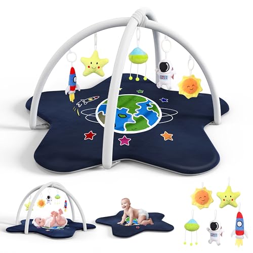 Image of Primo Lines Baby Play Gym Mat,Oversize Tummy Time Mat with 5 Detachable Toys for Sensory&Motor Skill Development,Soft Plush Baby Activity Playmat Newborn Toddler Infant Essential