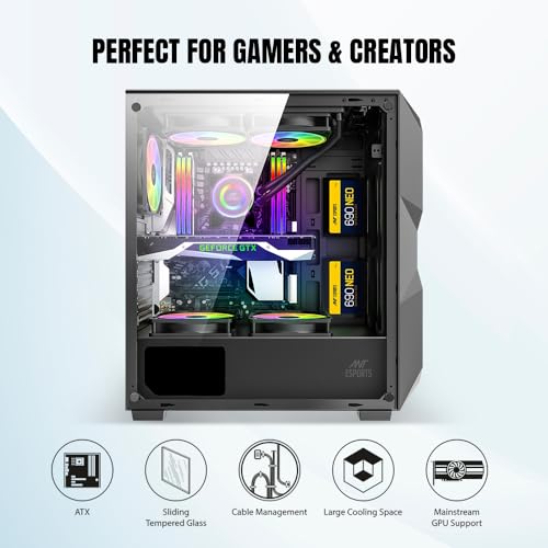 Ant Esports ICE- 300 Mesh Mid-Tower Computer Case/Gaming Cabinet - Black | Support ATX, Micro-ATX, Mini-ITX | Pre-Installed 3 Front Fans and 1 Rear... - Image 5