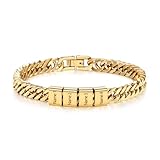 Personalised Cuban Link Bracelet for Men – Stainless Steel Custom Chain Bracelet with Engraved Names – Mens Bracelet Gift for Husband Dad Son Grandpa – Birthday Anniversary Father’s Day Christmas (Gold-4 Names)