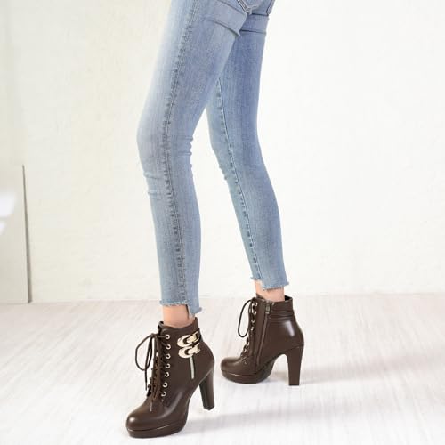 Image of Susanny High Heel Boots for Women,Womens Platform Boot Heels Sexy Round Toe Lace UP High Heels Mid Calf Boots