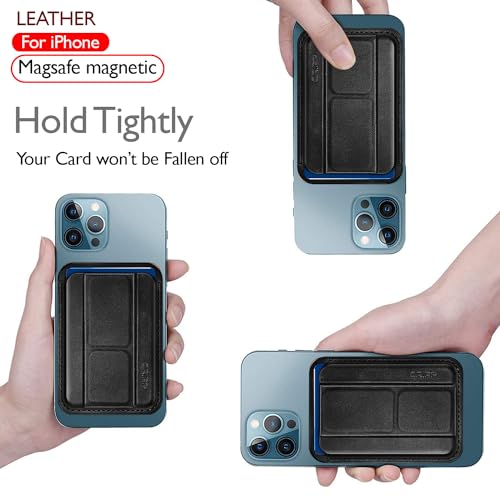 Image of GRIPP Mag Pocket Stand Wallet Card Holder Compatible with Mag-Safe for iPhone 17 /16 /15 /14 /13 /12 Series & All Mag-Safe Phone Cases, Built-in Stand, Premium Leather, Strong Magnetic Alignment - Black