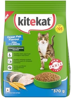 Kitekat Kitten (2-12 Months) Dry Cat Food, Ocean Fish Flavour, 370g | Complete and Balanced Nutrition