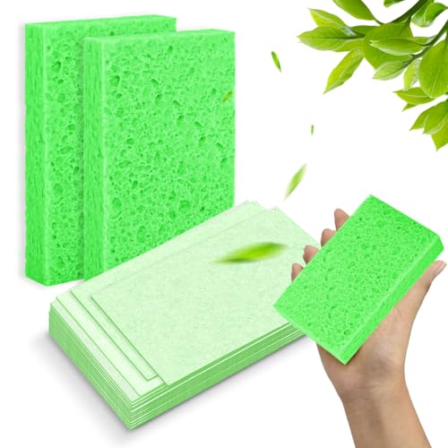 Image of 12 - Pack Non-Scratch Scrub Sponges - Sponges for Dishes and Washing Dishes, Cleaning Sponges for Kitchen Home Bathroom Cars, Funny Cut-Outs DIY for Kids (Green)