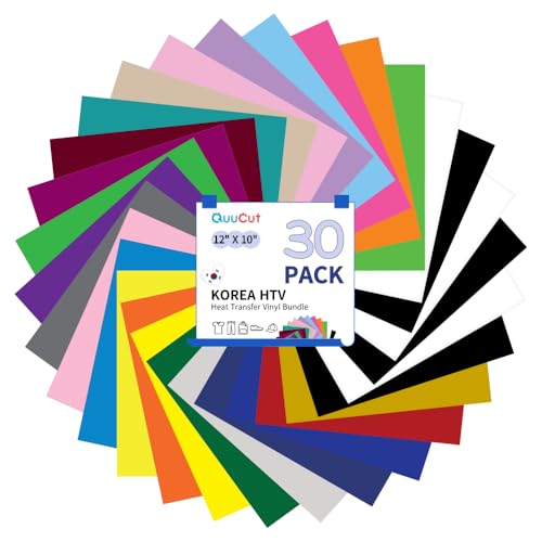 QuuCut HTV Heat Transfer Vinyl Bundle: 30 Pack 12' x 10' Sheets, 26...