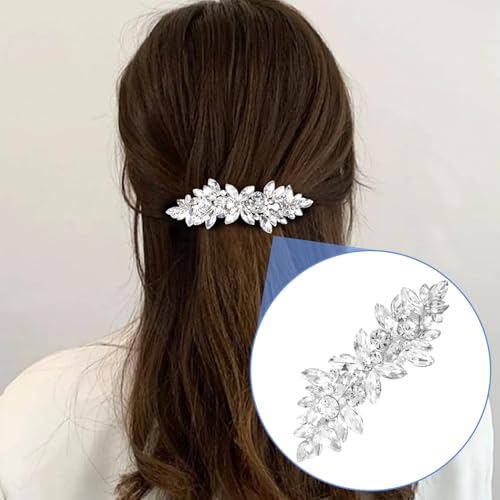 Pinza para cabello con cristales de pedrería plateada miniatura 4