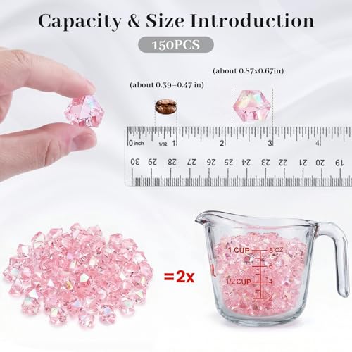 image for DomeStar Pink Fake Ice, 150PCS Acrylic Fake Diamonds, Plastic Crystals