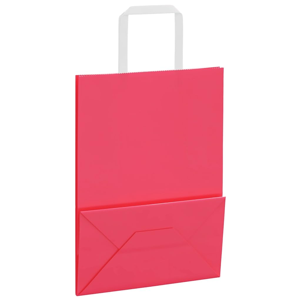 Torby papierowe kraft 250 szt. z różowymi uchwytami 21 x 11 x 28 cm, trwałe i nadające się do recyklingu torby na prezenty i zakupy, na imprezy, zakupy i odpady