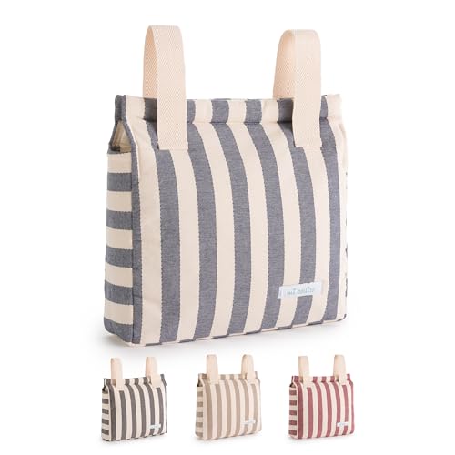 mi bollito – Bolso Carro Bebé | Nueva Colección | Bolsa para Carrito Universal con Cierre de Clic | Ligera, Práctica y con Gran Capacidad | Diseño de Rayas. (Azul)