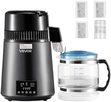 VEVOR Water Distiller, 4L /1.1 Gallon Pure Water Distilled for Home Table Countertop, 750W Distilling Maker with Glass Carafe, Stainless Steel Interior Drinking Machine to Make Clean Waters, Grey