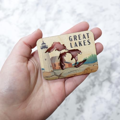 Imán de Madera Great Lakes con Escena de Faro miniatura 5