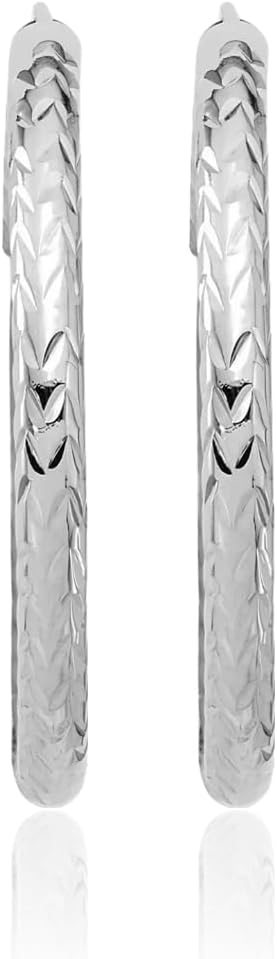 IceCarats 14K White Gold Round Large Continuous Hoop Earrings 34mm 1 3/8 inch Latch Back, Lightweight, Endless Hoop Back, Diamond Cut For Her