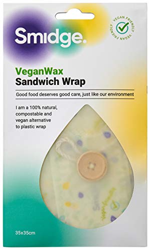 Smidge 35x35cm Vegan Wax Sandwich Wrap - Plant-Based Reusable Food Wrap, Eco-Friendly Plastic Alternative, Cruelty-Free for Lunches & Snacks
