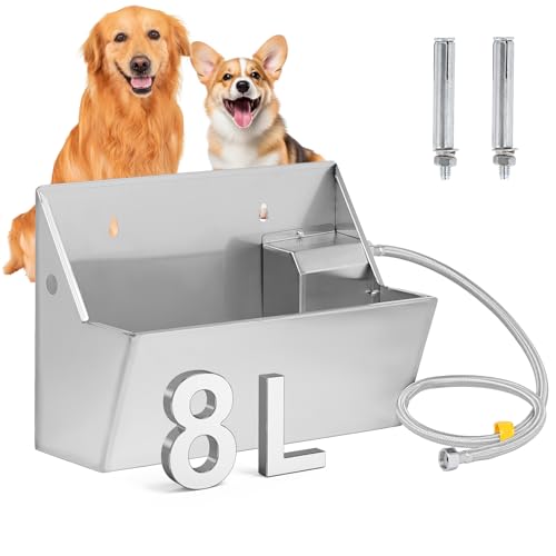 MUALROUS Dispensador automático de agua para perros de 7 l, bebedero de agua para exteriores, acero inoxidable 304, llenado automático para mascotas