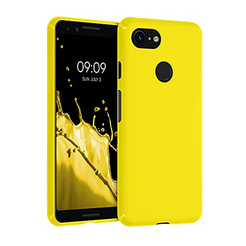 kwmobile Funda para Google Pixel 3 Carcasa - Ultrafina de TPU y Silicona con Bordes elevados anticaídas - Amarillo chillón