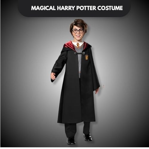 Image of WANNA PARTY WP Polyester Harry The Magician Costume Combo Including Robe, Magic Wand,Tie, Scarf & Glasses For Kids 8-10 Years - Size L, Brown