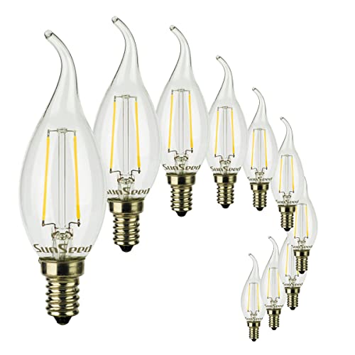 SUNSEED 10 X E14 2W (Equivalent to 25W) Sapphire Filament LED Flame Light Bulb C35TA Neutral White 4000K, Pack of 10