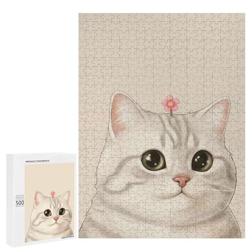 Rompecabezas de gato y flores de 500 piezas para actividades divertidas en casa
