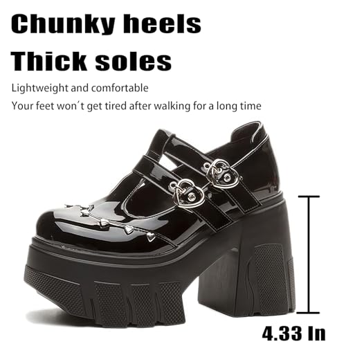 Women's Chunky Platform T-Strap Mary Jane Pumps with Adjust Love Buckle Fashion Love Rivets Comfort Round Toe Chunky Heel Lolita Gothic Punk Cosplay Princess Mary Janes for Party Prom Date4