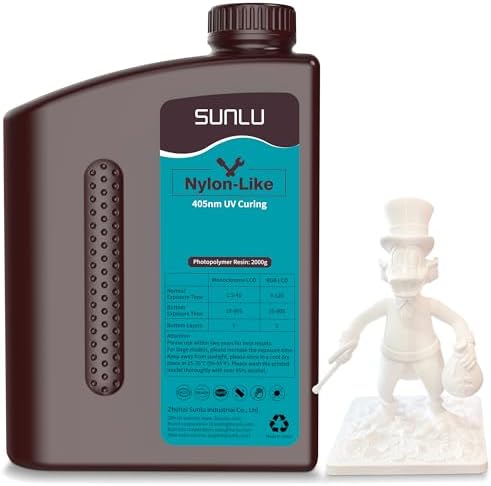 SUNLU 3D Printer Resin 2KG, Strong Durable Nylon Like 3D Resin for LCD DLP SLA Resin 3D Printers,395-405nm UV Light Curing 3D Printing Liquid Photopolymer Resin,Good for Functional Parts, 2000g, White