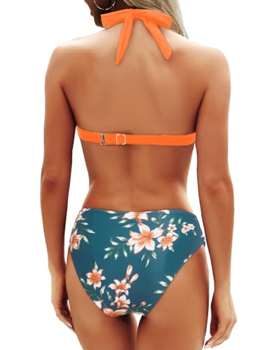 Image of Yonique Women Two Piece Bathing Suits Push Up Bikini Set Halter Swimsuit Vintage Swimwear