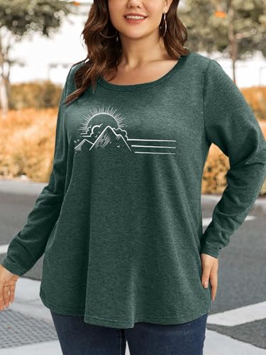 MK Shop Limited Womens Plus Size Tops Cute Graphic Vintage Sunrise Sunset Print Long Sleeve Natura Tees Fall O Neck Shirts2