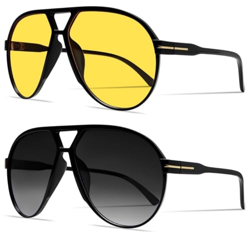 Image of GUVIVI Retro Aviator Sunglasses for Women Men Oversized Classic 70s Vintage Trendy Tangle Free Square Aviators Sun Glasses