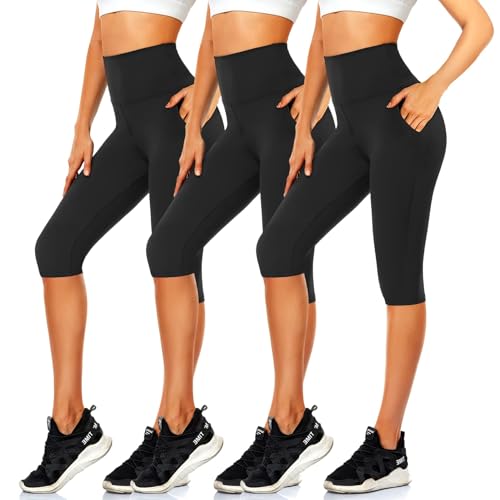 Women's Knee Length Leggings-High Waisted Capri Pants Biker Shorts for Women Yoga Workout Exercise Short Casual Summer