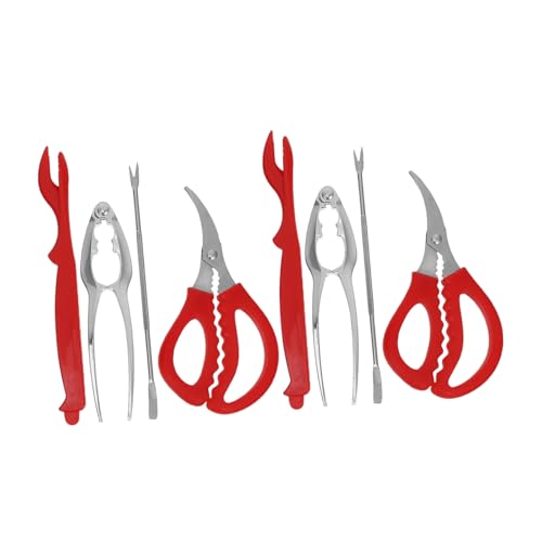 Hoement Juego de Herramientas para Mariscos 8 Piezas Pinzas para Cangrejo Tijeras Tenedores Cortador de Aguja para Cangrejo Bolsa Utensilios para Comer Acero Inoxidable