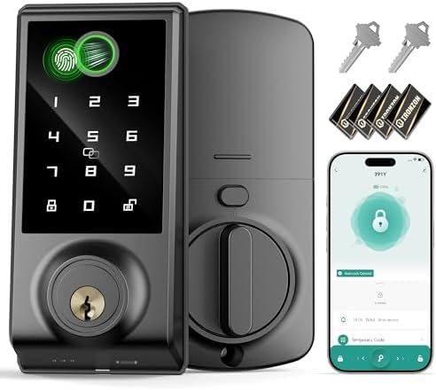 IRONZON Fingerprint Door Lock, 5-in-1 Keyless Entry Door Lock, Smart Deadbolt Lock with Touchscreen Keypad, App Control, 4 IC Cards, Auto Lock, 2025 Upgrade