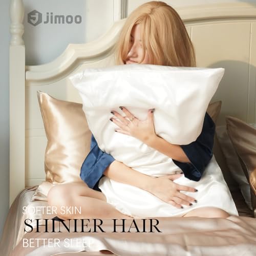 100% Mulberry Silk Pillowcase for Hair and Skin, 22 Momme Pure Natural Silk Pillow Case Both Sided with Zipper, Pillow Cover for Women Mom Men (White, King 20''×36'')