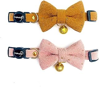 Cognatio Safety Quick Release Cat Collars, Soft Kitten Collars with Detachable Bow Tie and Bell, Pack of 2, Adjustable 20-30 cm (Pink+Cream)