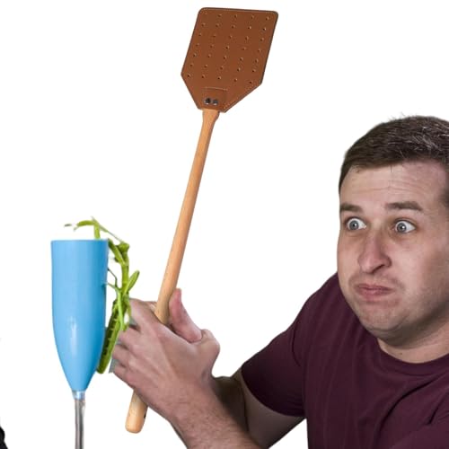 Matamoscas resistente de 49 cm, matamoscas manual para exteriores, de piel sintética con mango de madera para abejas y avispas, mesa de restaurante, cocina, hogar, jardín, patio y sala de estar
