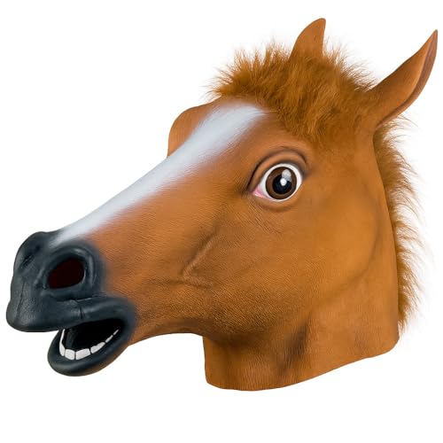 AYEUPZ Masque de tête de cheval - 1 pièce - Capuche amusante - Marron - En latex - Jeu de rôle - Accessoire de costume d'Halloween