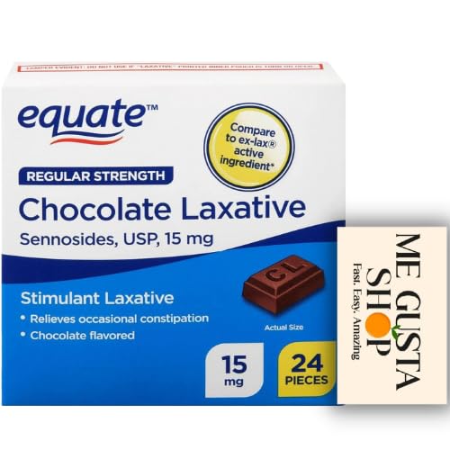Equate Regular Strength Chocolate Laxative Sennosides USP 15mg Stimulant Laxative Chocolate Flavored 24 Count + Me Gustas Stickers