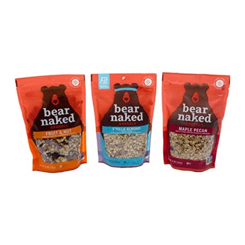 Bear Naked 100% Natural Granola 3 Flavor Variety Pack: (1) Bear Naked Maple-icious Pecan Granola, (1) Bear Naked V'nilla Almond Fit Granola, and (1) Bear Naked Fruit And Nutty Granola, 12 Oz. Ea. Cover