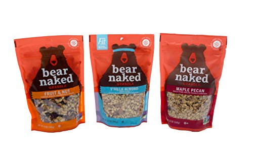 Bear Naked 100% Natural Granola 3 Flavor Variety Pack: (1) Bear Naked Maple-Icious Pecan Granola, (1) Bear Naked V'nilla Almond Fit Granola, And (1) Bear Naked Fruit And Nutty Granola, 12 Oz. Ea. #TOP26